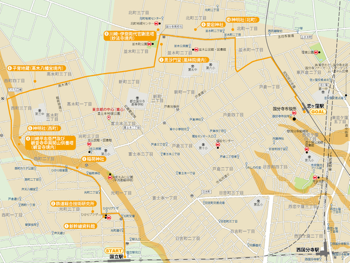武蔵野新田・五日市街道コースの案内図