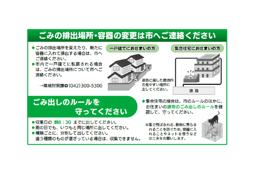 ごみの排出場所・容器の変更は市へご連絡ください